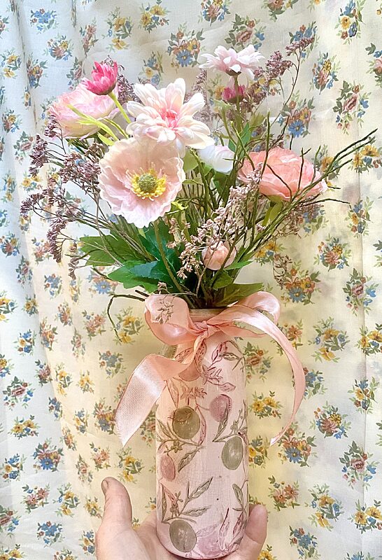 Catch flesvaasje kunstbloemen zacht roze